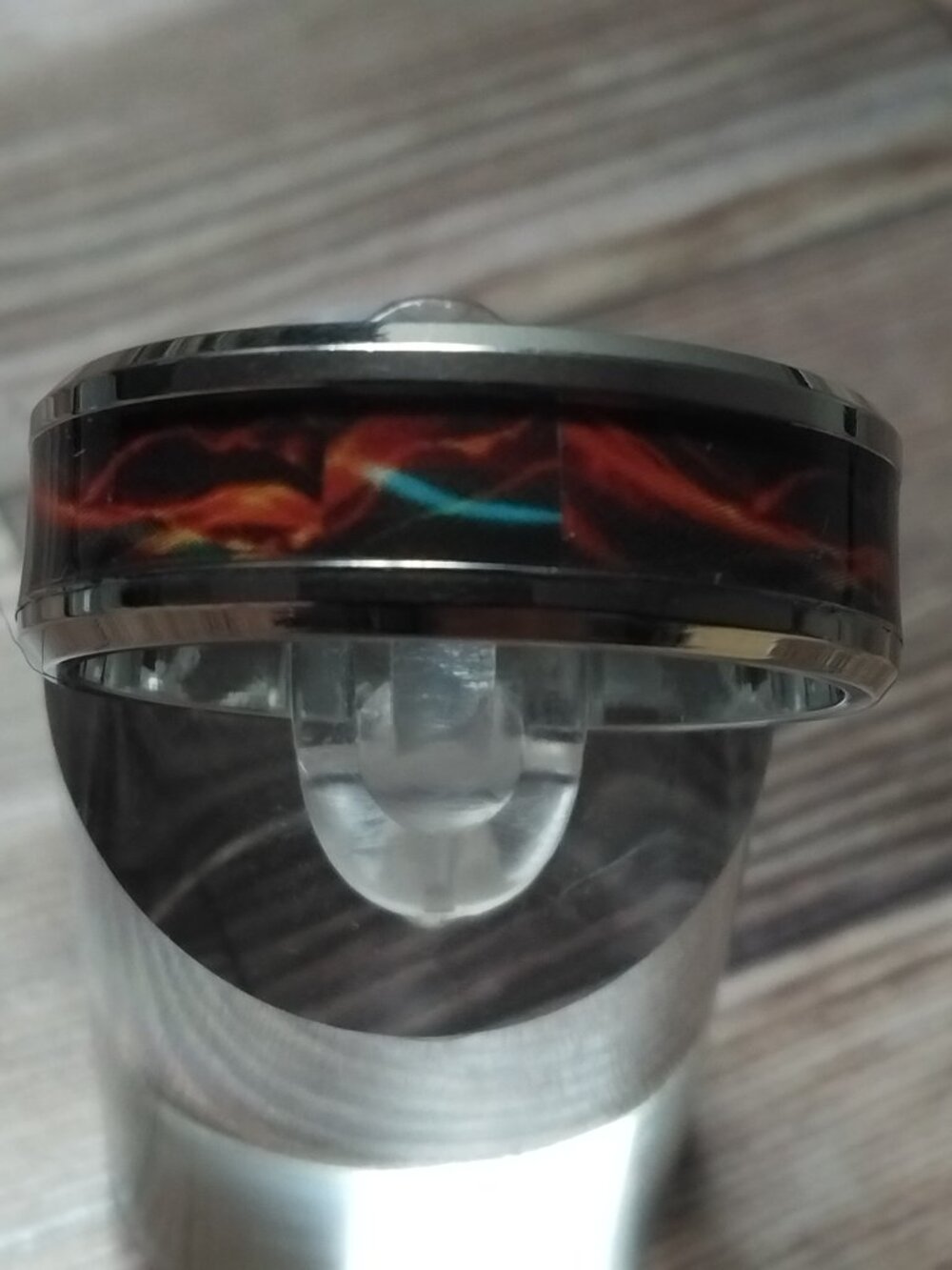 New, Size 12, Fiery Galaxy Inlay, 8 mm Silver Stainless Steel Band